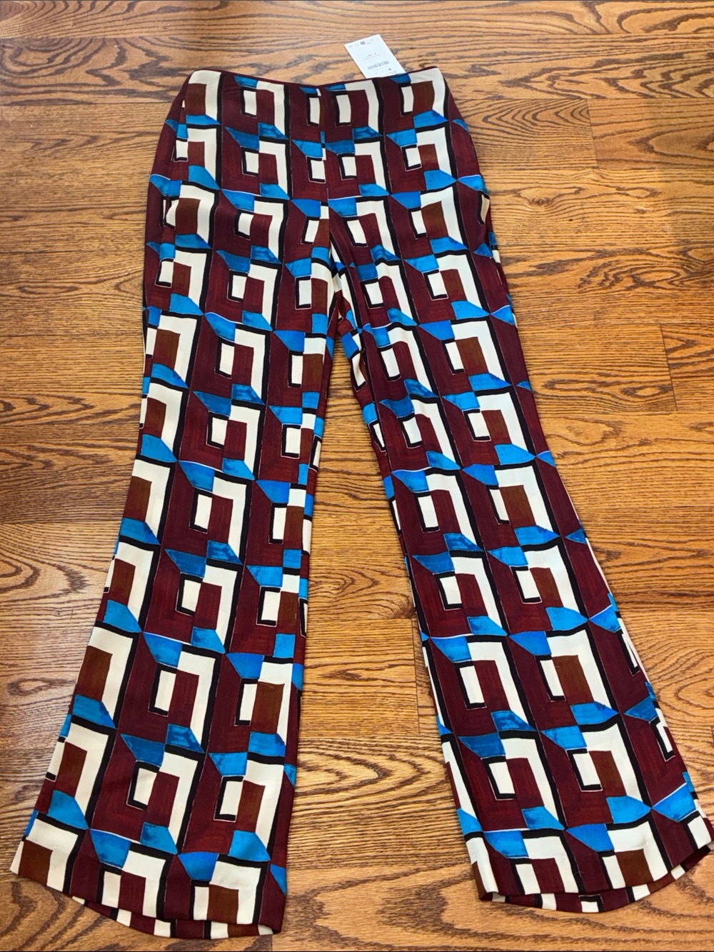 NWT Boho Hippie Zara Brick Retro Cream Geometric Flare Pants Hippie XS Garden